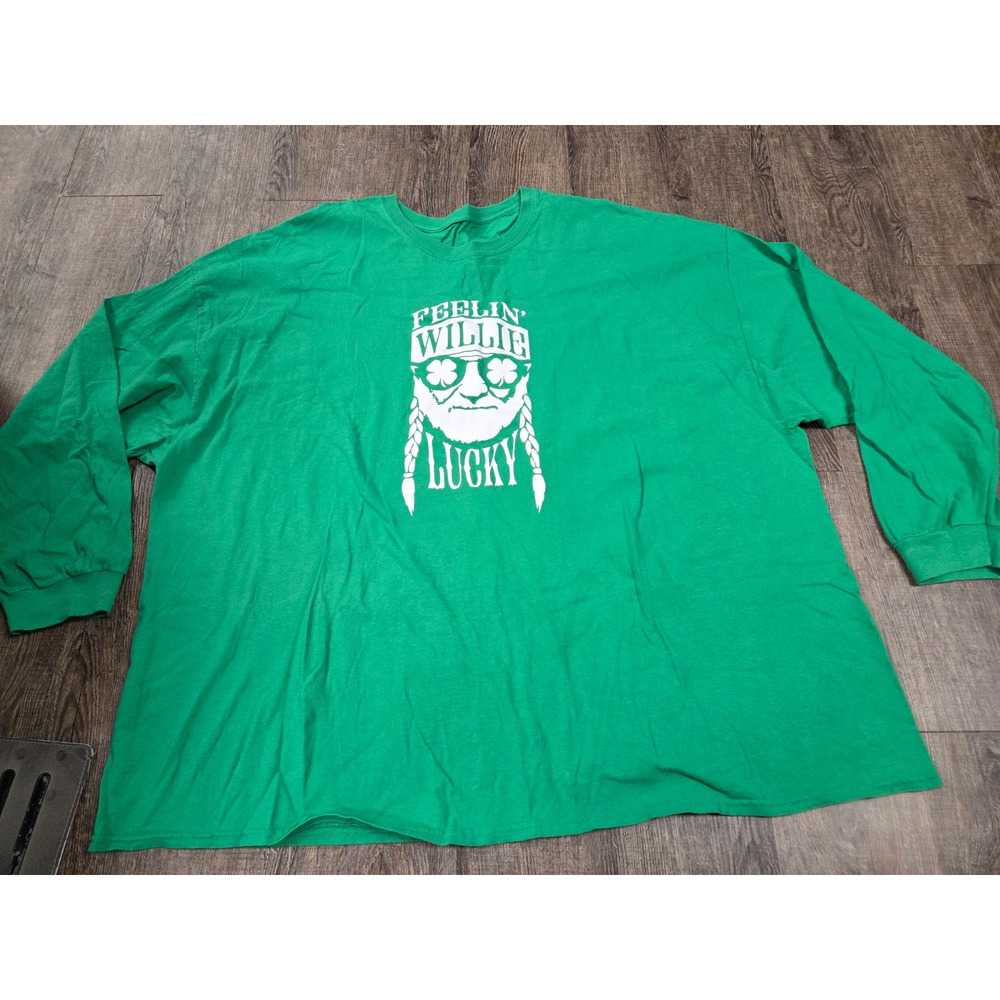 Feelin' Willie Lucky Nelson Long Sleeve Green St. Patricks Day Tshirt Plus 5X